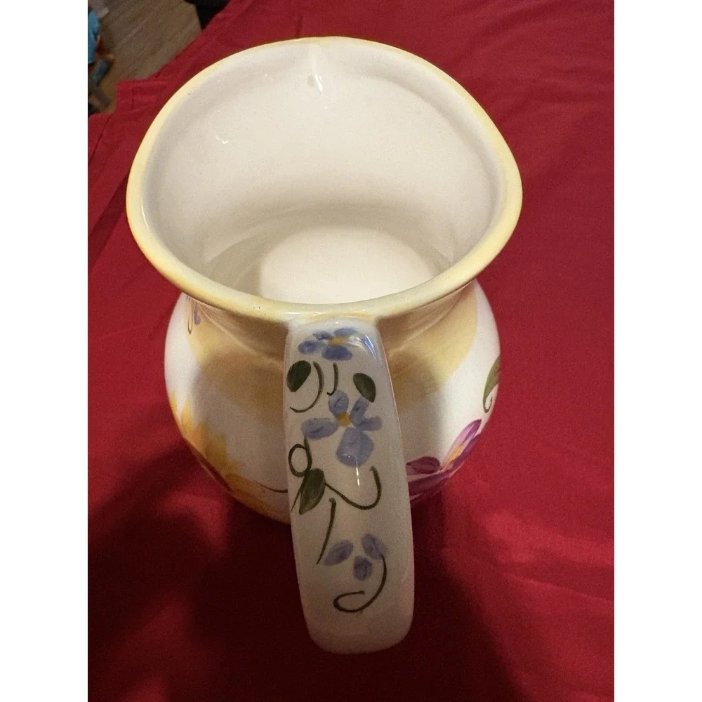 Vintage FTD Floral Ceramic Pitcher Sunflower Iris Flower Vase Home Decor 7